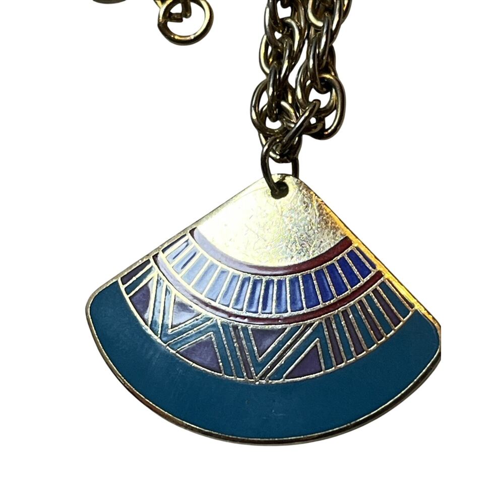 Laurel Burch Necklace Mali Fan Red Turquoise Black 24 Inch Cloisonne Vintage